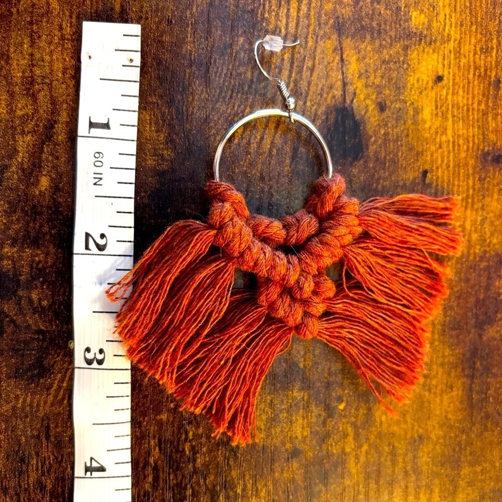 Elegant Rust Tassel Hoop Earrings - Picture 5 of 6